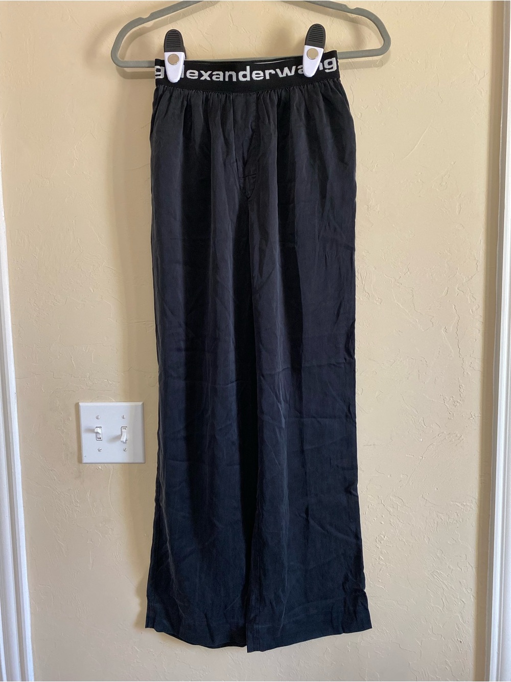 Alexander Wang silk logo band wide leg pants XS